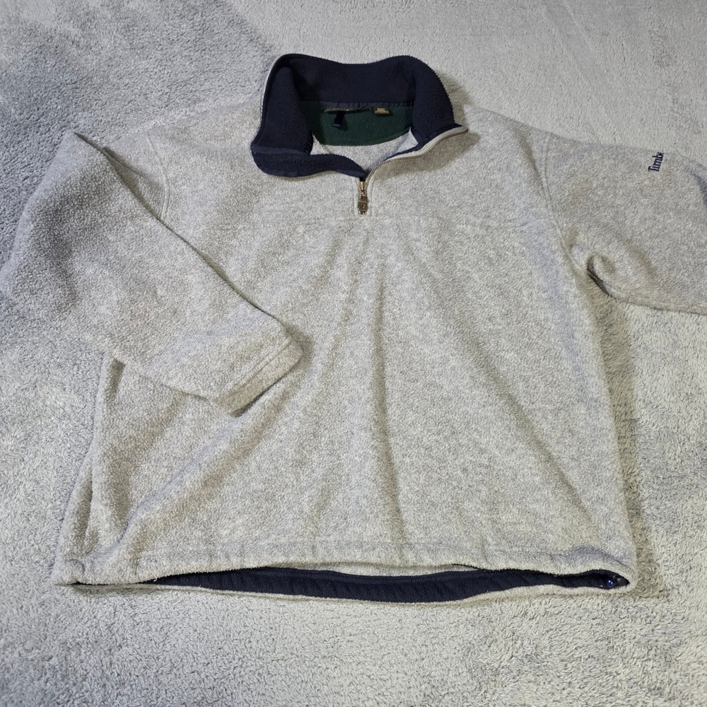 Timberland Mens Large Fleece Pullover Gray Quarter Zip Adjustable Hem Gorpcore